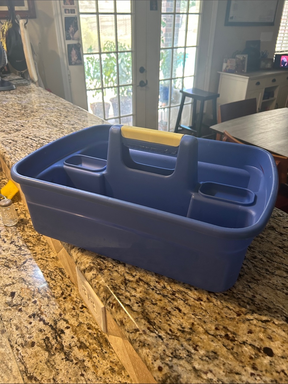 Blue Plastic Cleaning Caddy with Yellow Handle Organizer